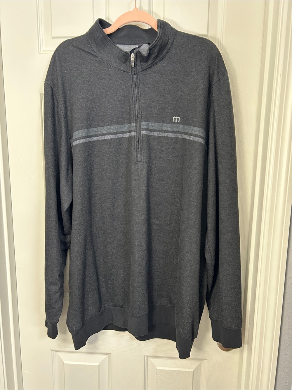 Travis Mathew Charcoal Half-Zip Pullover with Gray Stripe Men’s size XXXL